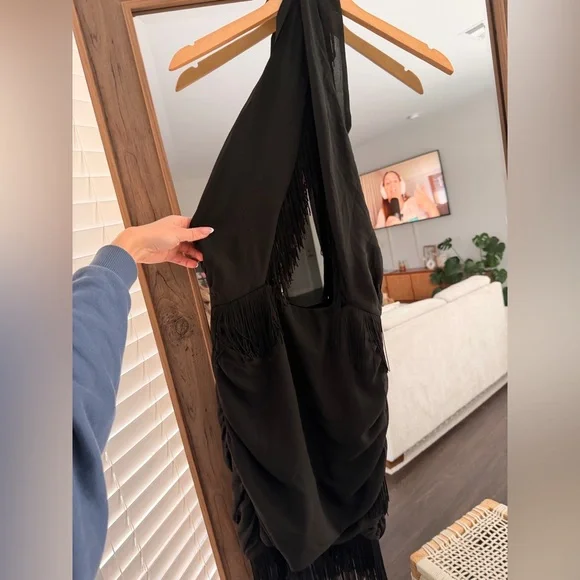 Revolve NBD Violet Fringe Mini Dress in Black